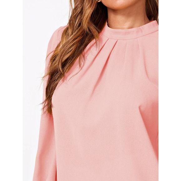 Button Cuff Gathered Neck long sleeve blouse Top black - Picture 8 of 11